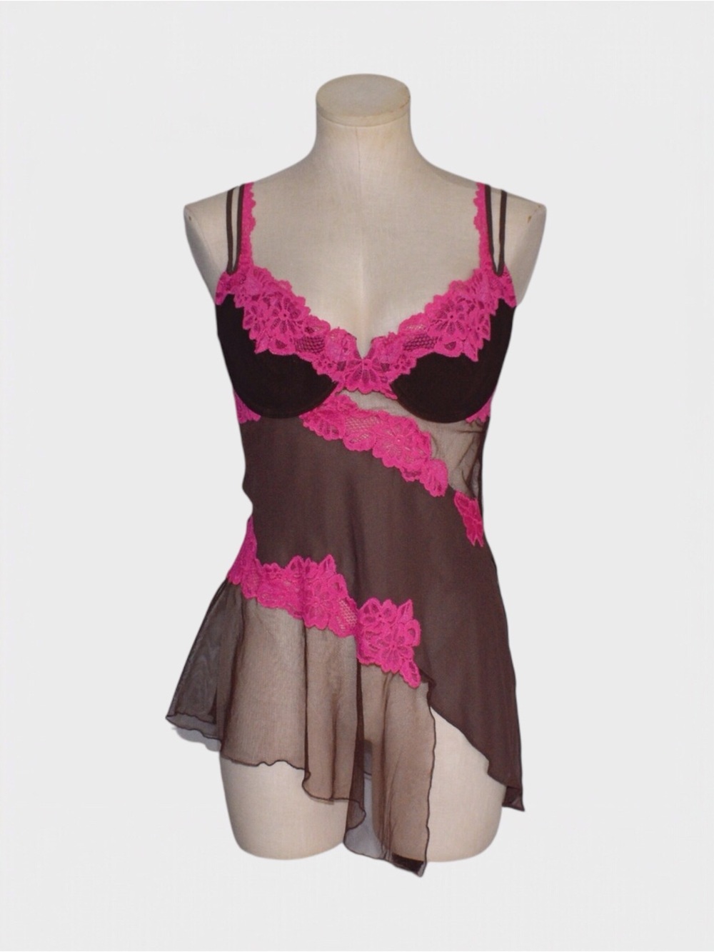 Victorias Secret Vintage Y2K Sheer Mesh Lace Babydoll Chemise Lingerie Dress